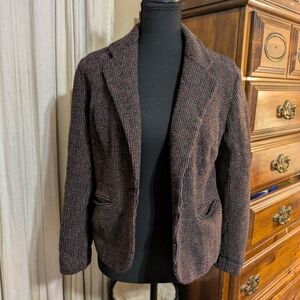Womens Tweed Notch-Lapel Blazer Jacket - Brown Multicolor